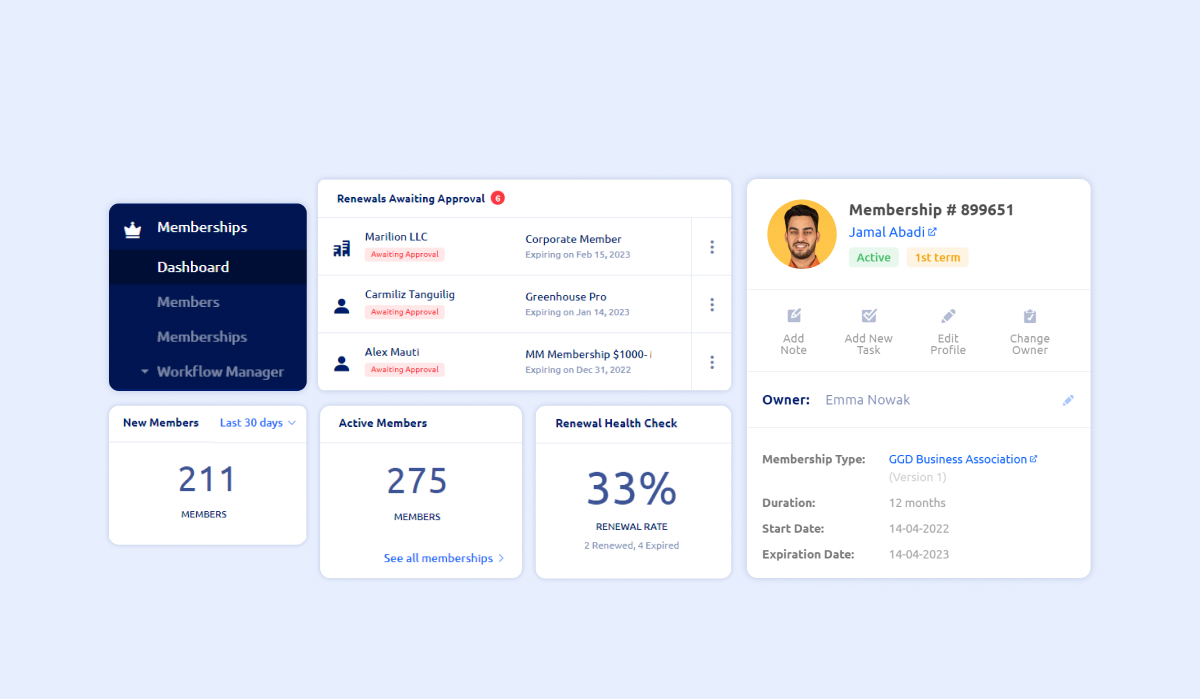 Glue Up CRM dashboard