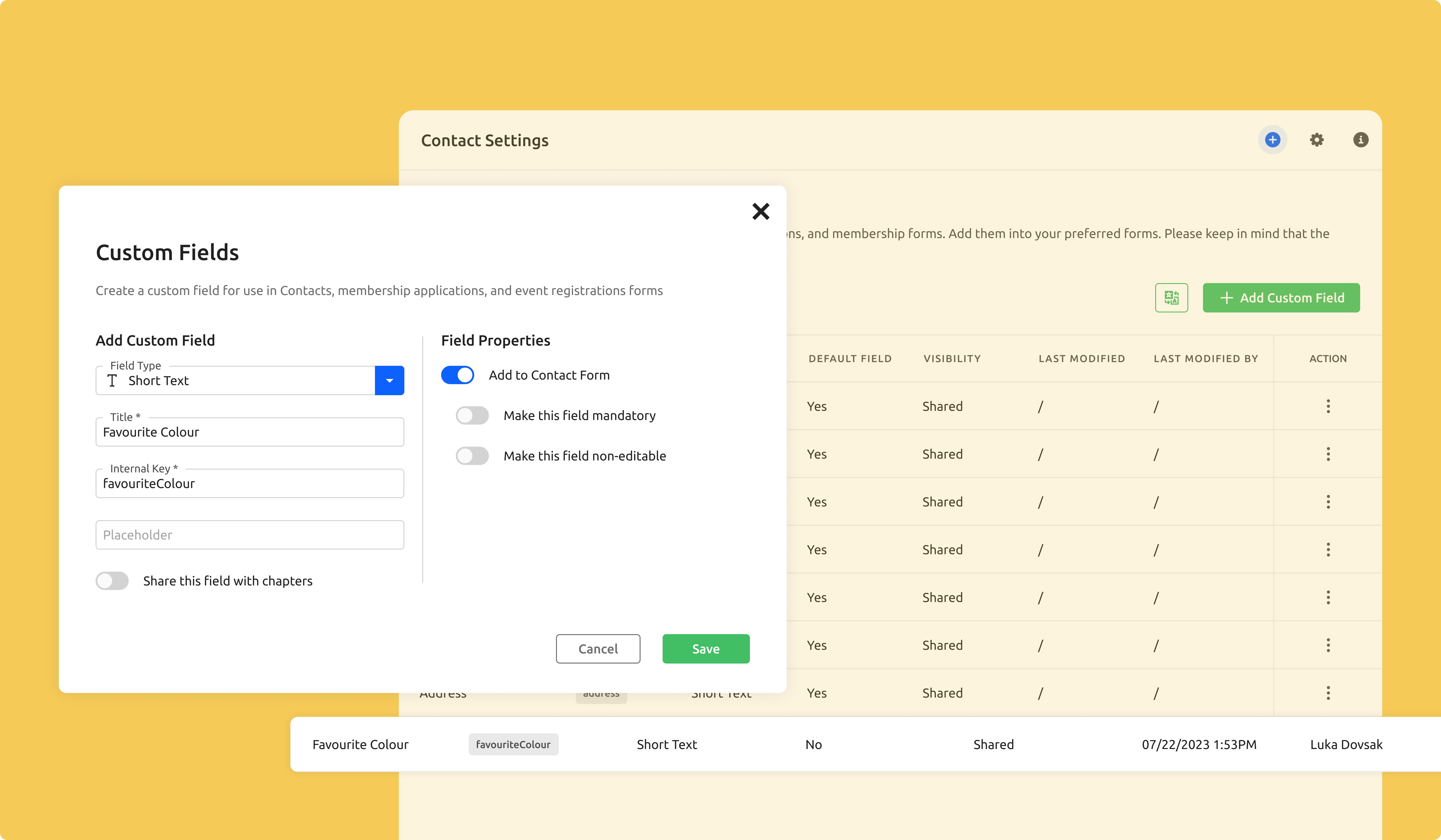 Set Your Custom Field Preferences in the Modal